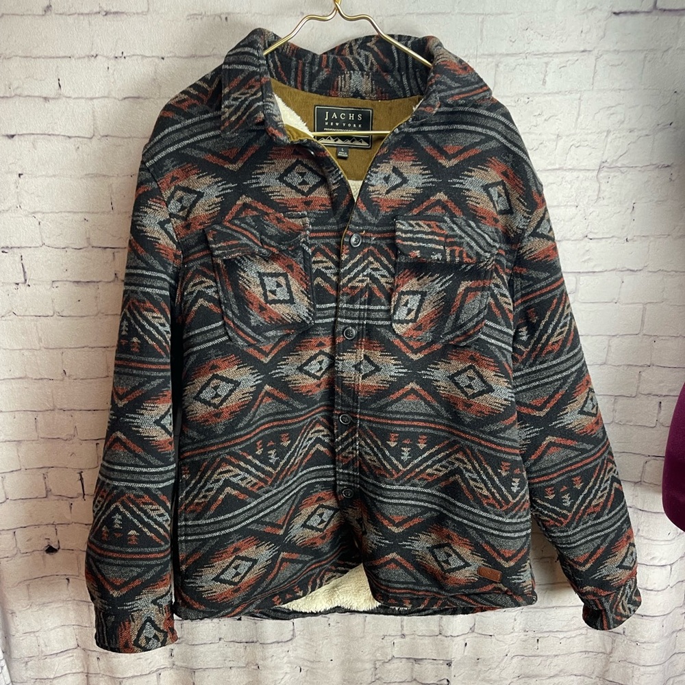 Jachs New York men’s size large Sherpa lined wool blend jacket Aztec print